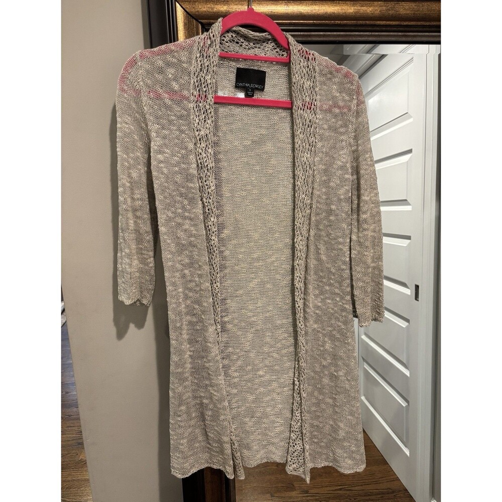 Cynthia Rowley Women's Beige Knit Open Cardigan Sweater 3/4 Sleeve S